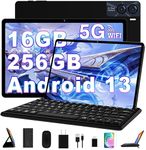 Newest Android 13 11 Inch Tablet Octa-Cores 16GB RAM+256GB ROM, 2K Display 2000 * 1200, WiFi 5G, GPS, BT 5.0, 4 Speakers, 8600mAh, 13MP Cameras, with Case, Keyboard with Support & Mouse - Black