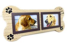 3MAZINGS Dog Picture Frames 4x6 Pet Frame Memorial Photo Collage for Dogs Pets Memory Pictures Live Love Woof Bone Shaped Wooden Paw Print