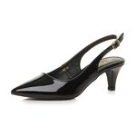 AJVANI Womens Ladies Low Heel 50s Slingback Buckle Pointed Open Back Shoes Size 6 39 Black Patent