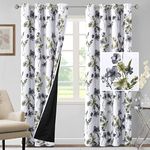 H.VERSAILTEX 100% Blackout Curtains 84 inch Length 2 Panels Set Cattleya Floral Printed Drapes Leah Floral Thermal Curtains for Bedroom with Black Liner Sound Proof Curtains, Grey and Olive