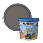 Ronseal Fence Life Plus+ Charcoal Grey 5L, 5 Year Long Lasting Protecion, All Weather Protection, Sticks to Damp Wood, Brush or Spray on, For all Sheds and Fences also Showerproof in 1 Hour