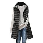 Plus Size Gilet Knee Length Warm Hooded Women'S Long Down Jacket Stand Collar Lightweight Women Vests Winter Casual Bodywarmer Thermal Winter Womens Waistcoat Full Zip Pocket Quilted Coat