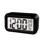 KAIJIELY Upgraded Digital Alarm Clock, 4.3" LED Display with Temperature Larger Lound Light Control Portable Snooze Calendar Brightness with Battery Powered Alarm Clocks Bedside for Everyone (Black)