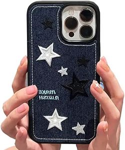 Casechics Compatible with iPhone Case,Cool Denim Fabric Embroidery Star Silicone Camera Lens Protection Soft Shockproof Cover Phone Case (Blue,iPhone 12)