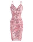 GRACE KARIN Women Sequins Pencil Dress Hen Night Cami Dress V-Neck Bodycon Prom Outing Dress Sequined Pink XL