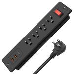 HEZI Recessed Power Bar with USB Ports, Flush Mount Desktop Outlets Built in PD 20W USB C & 2 USB-A & 4AC Outlets for Furniture Conference, 6ft Cord Black