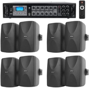 Rockville (8) 5.25" Black Commercial 70v Wall Speakers+Amp for Restaurant/Office/Cafe/Bar