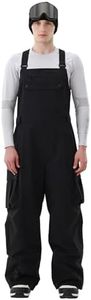 HIGH EXPERIENCE Men Ski Bib 3L Snowboard Baggy Pants Snow Overalls Waterproof Windproof Insulate Warm Winter (Black, Small)