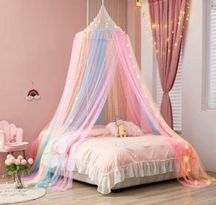 Mengersi Rainbow Bed Canopy for Girls with Lights - Princess Baby Canopy for Bed, Netting Room Decor, Ceiling Tent, Canopy for Crib | Single, Twin, Full, Queen Size Kids Canopy Bed Curtains