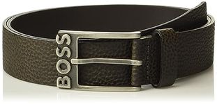 BOSS Men's Simo Grainy Leather Belt with Branding on Metal Frame, Buckeye Brown, 32