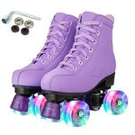 XUDREZ Women Roller Skates High Top Shoes Double Row Shiny Roller Derby Skates Four Wheel Unisex PU Classic Skates for Girl Beginner Indoor Outdoor (Purple flashing wheel,Uk7)