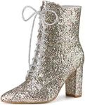 Allegra K Women's Glitter Pointed Toe Block Heel Colorful Ankle Boots 10 M US