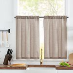 jinchan Kitchen Curtains Linen Tier Curtains 36 Inch Farmhouse Cafe Curtains Country Small Window Curtains Rustic Rod Pocket Light Filtering for Laundry Room Bathroom Sink RV 2 Panels Taupe