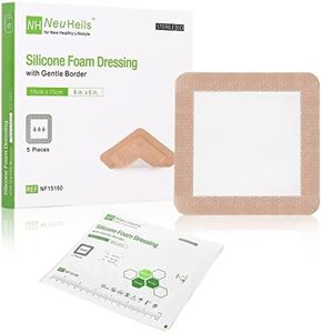 NeuHeils Silicone Adhesive Foam Dressing Bandage with Gentle Border 6 x 6 inch for Bed Sore Leg Ulcer, 5 Pack, High Absorbency Waterproof Silicone Wound Bandage for Pressure Ulcer