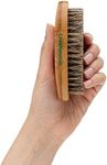 GranNaturals Military Style Boar Bristle Mens Hair Brush for Boys - Palm Size Mens Hairbrush and Beard Brush for Grooming Thin, Fine, Facial and Short Hair - Soft Bristle Slick Back & Smoothing Brush