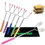 Aoocan Marshmallow Roasting Sticks Set of 6 Smores Skewers 45 inch Telescoping Rotating Barbecue Forks for Fire Pit Outdoor Fireplace Camping Kit Multicolored Premium Stainless Steel Fork for Compfire