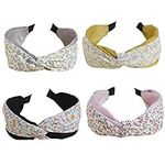 Stylish Knotted Headbands Elastic Hair Bands Pretty Cotton Headbands Covered Alice Band Wide Boho Hoops Hair Accessories 4pcs (Tulle)