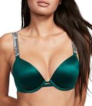 Victoria's Secret Very Sexy Push Up Bra, Add 1 Cup Size, Shine Straps (32A-36DD), Deepest Green, 34B