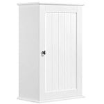 Yaheetech Wall Mounted Kitchen Storage Cabinet Single Door Wooden Cupboard with 3 Tiers Shelves for Bathroom Living Room Hallway, White