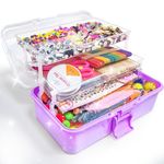 obqo 3000+ Pcs Art and Craft Box for Kids, Toddler Kids Craft Set Included Pipe Cleaners, Pom Poms, Feather, Folding Storage Box - All in One for Kids Craft Supplies (PURPLE)