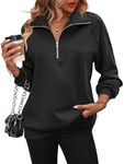 Zeagoo Half Zip Sweatshirt Women Knitted Pullover Relaxed Fit Fleece Sweatshirts Fashion Clothes for Fall and Winter, Black XL