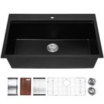 Davivy 33 Inch Black Granite Kitchen Sink Workstation,33 X 22 Quartz Composite Dual Mount Kitchen Sink,Black Kitchen Sink Matte Black Composite Single Bowl Kitchen Sink