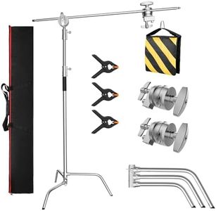 GSYXERGILES Heavy Duty C-Stand, Stainless Steel Tripod with Boom Arm - Max Height 10.5FT/320CM Photography Light Stand with 4.2FT/128CM Holding Arm for Studio Monolight, Softbox, Reflector