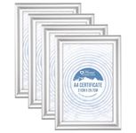 Set of 4 - Silver A4 Frame Certificate Frames Picture Frames with Glass, A4 Picture Frame A4 Poster Frame A4 Graduation frame Freestanding Table Top and Wall Mountable (21 cm X 29.7 cm)