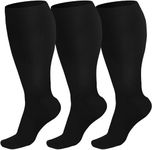 SailbSalab 3 Pairs Plus Size Compression Socks (20-30 mmHg) for Women & Men, Wide Calf Extra Large Knee High Stockings