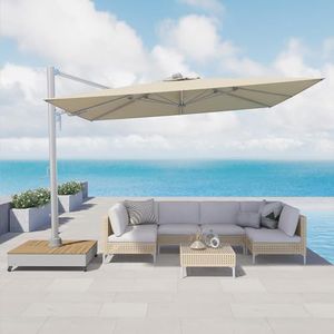 Grand patio 10x13 FT Patio Umbrella with Base, Acrylic Outdoor Cantilever Aluminum Umbrella, 5-Year-Non-Fading Rectangular Offset Umbrella with Cover for Poolside, Deck, Backyard, Gray Pole