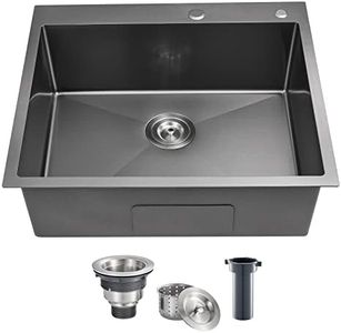 POPFLY 25 Inch Drop in Kitchen Sink, Stainless Steel Overmount Single Bowl Sink, Handmade Deep Sink,Black