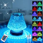 ELE ESPIRIT Crystal Table Lamp for Bedroom Touch Control Lamp with Remote Control Color Changing Bedside Lamp for Bedroom Living Room Party Dinner Decoration (Mini Lotus Lamp 16 Color Change)