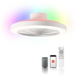 Orison Outshine - Ceiling Fan with Lamps 19.7" with Alexa, Low Profile Ceiling Fan Work with Google Assistant/App Control Color Changing LED-RGB Ambient Light for Living Room Bedroom,White