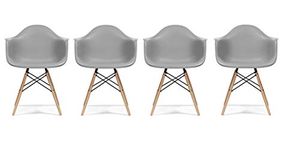 Inspirer Studio® Set of 4 New 17 inch SeatDepth Eiffel Style Side Chair with Natural Wood Legs Eiffel Chairs (Armchair Grey)