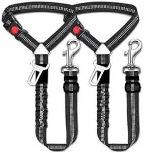 2 in 1 Dog Seatbelts for Cars, 2 Pack Pet Safe Guard Car Seat Belt Headrest Restraint Clip Puppy Adjustable Dog Car Harness Belt with Anti-Shock Elastic Bungee Buffer for All Vehicles