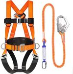 Safety Harness Fall Protection Kit with Shock Absorbing Lanyard, Roofing Work Harnesses Full Body Safety Harness for Construction (Orange)