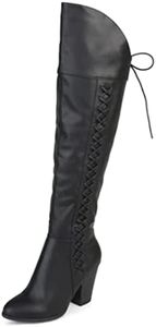 Brinley Co. Womens Siro Faux Suede Regular Wide Calf Faux Lace-up Over-The-Knee Boots Black, 10 Wide Calf US