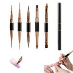 5PCS Double-Ended Nail Brushes Set, Metal Nail Art Brushes, Acrylic Nail Dotting Design Pen and Nail Painting Tools, Nail Fine Liner Brushes for Nail Salon Nail Beauty Nail Polishing Fingernail DIY