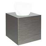 Luxspire Resin Tissue Box Cover, Square Facial Tissue Toilet Paper Wipes Holder Napkin Dispenser for Vanity Car Office Bedroom Bathroom Accessories Bathroom Decor, Cube Kleenex Holder - Silver Gray