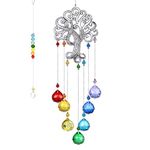 H&D HYALINE & DORA Crystal Glass Suncatcher Chakra Colors Ball Prism Tree of Life Window Hanging Ornament Rainbow Suncatcher