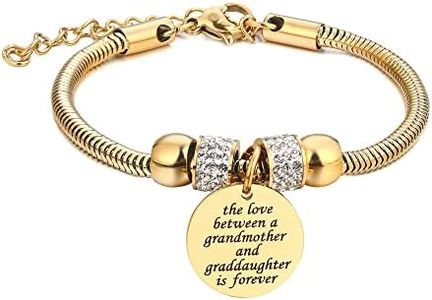 Yonhon Love between a Grandmother Granddaughter and Grandson is Forever Bracelet, 6.3 Inch, Stainless Steel, Rhinestone