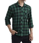 HISDERN Mens Checked Flannel Shirts Long Sleeve Casual Plaid Shirt for Men Lumberjack Shirts Button Down Regular Fit Green L