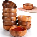 Skylety 10 Pcs Acacia Wooden Bowls Small Calabash Bowls Round Wood Salad Bowl Hand Carved Calabash Dip Tray for Serving Popcorn Pasta Candy Cereal Coconut Nuts Sauce Appetizers Kitchen (3 Inch)