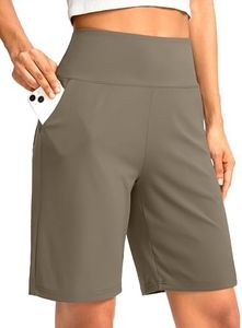 G Gradual Women's Bermuda Long Shorts with Pockets High Waisted Knee Length Shorts for Women Walking Athletic Workout(Dark Khaki,3XL)