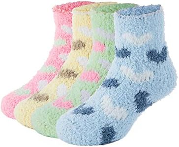 Durio Baby Girls Boys Socks Toddler Warm Fuzzy Socks Cozy Socks for Kids Warm Socks Super Soft Athletic Toddler Socks, Love Pink&love Yellow&love Green&love Blue, 3-4 Years