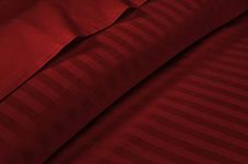 Bed Sheet Set 6 Piece - 1 Flat Sheet, 1 Elastic Fitted Sheet with 6" Deep Pocket and 4 Pillow Cover, 100% Egyptian Cotton, 600 Thread Count Exquisitely Hotel Quality-Burgundy Stripe,King Size.