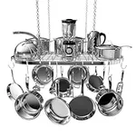 Vdomus Hanging Pot Rack Organizer - Heavy-duty, Rust Resistant Alloy Steel Ceiling Storage - Mounted Kitchen Overhead Pots Holder, Multi-Purpose Cookware, Utensils Hanger - 15 Hooks - 33" x 17", Black