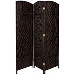 Oriental Furniture Great Beautiful Simple Inexpensive Room Divider, 6-Feet Tall Diamond Weave Natural Fiber Folding Screen, Black, 3 Panel Size