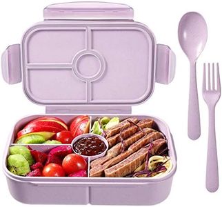 Bento Box Kids Lunch Containers with 4 Compartment Kids Bento Lunch Box Food Containers Microwave Safe (Flatware Included,Light Purple)