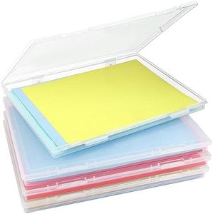 Winter Shore Carpeta Fundas Plastico A4 Portátil [Pack de 4] - Cajas Transparentes Clasificador Documentos, Cartas, Revistas - Estuche Organizador de Proyectos para Archivar y Almacenar